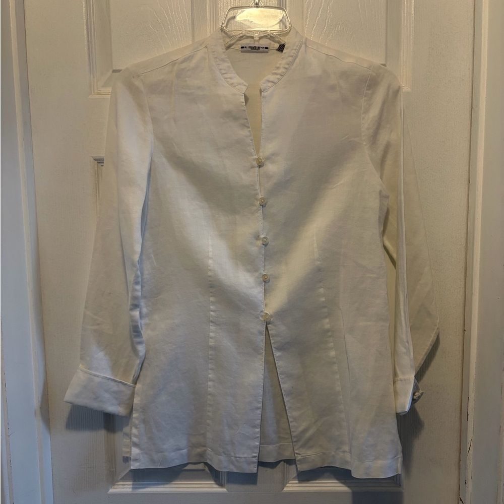 Vintage Style Toto N Ko Linen Cream Crisp Button Tunic Blouse size 4 NWOT